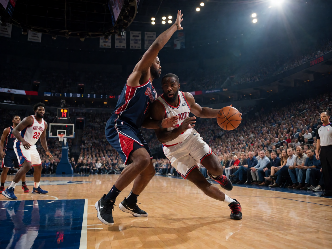NBA篮球比赛场馆内球员们激烈对抗的赛场画面