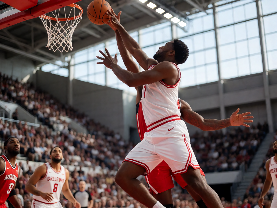 NBA篮球比赛场馆内的激烈对抗场景